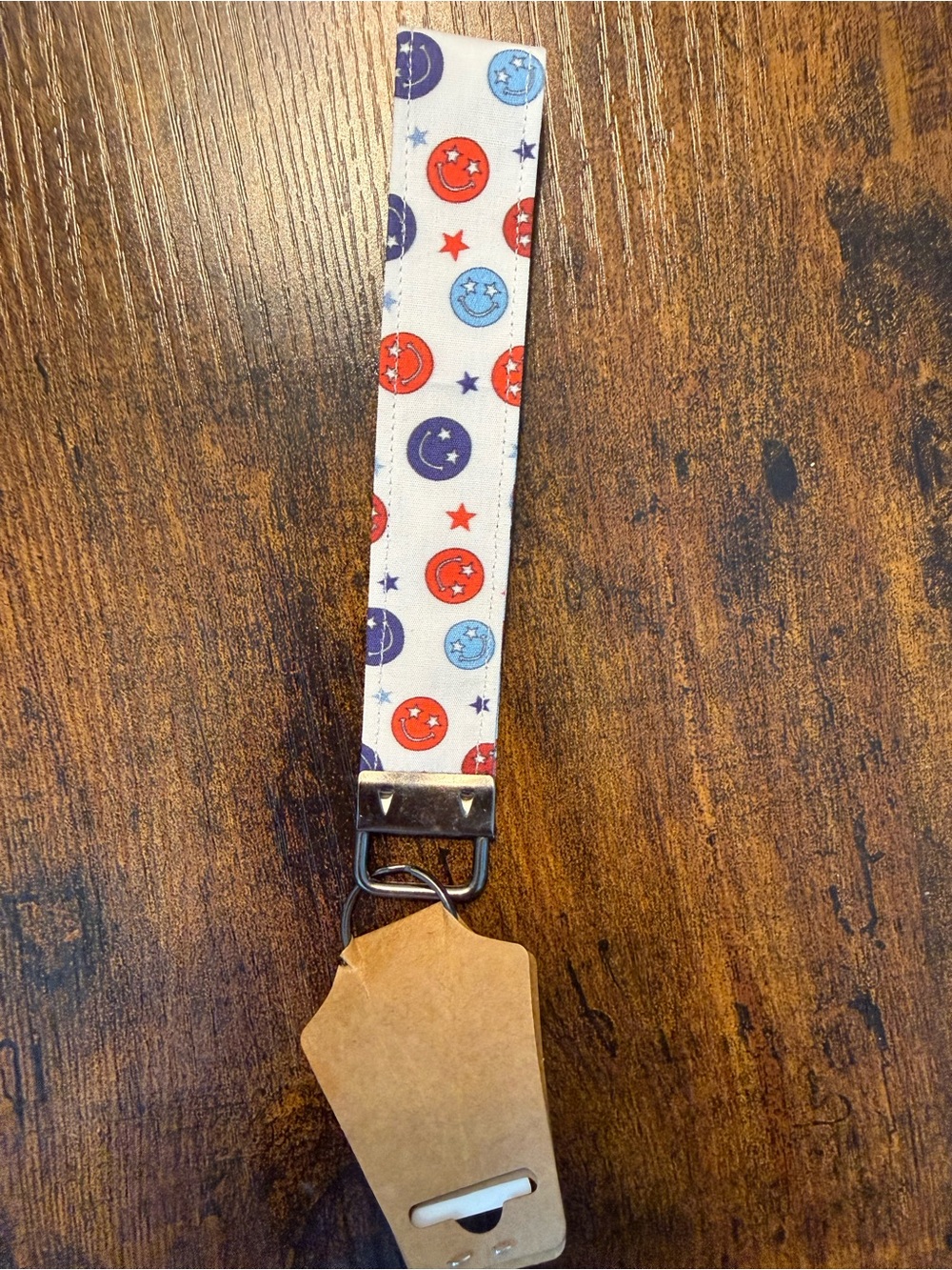 Wristlet Keychain Strap with Red, Blue & Purple Smiley Moon Print